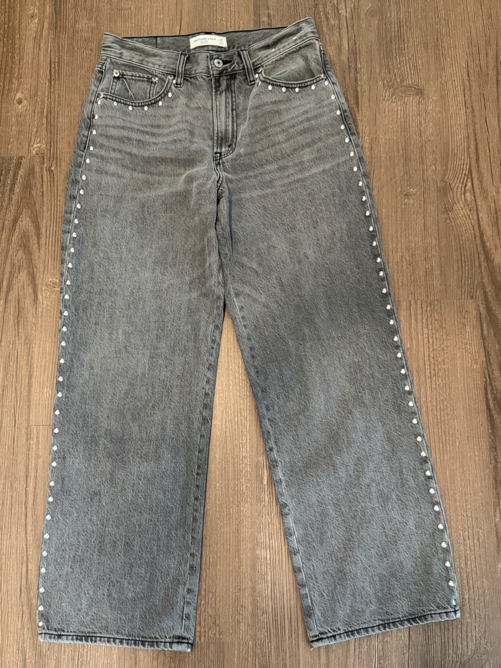 Abercrombie & Fitch Grey The Loose High Rise Studded Jeans